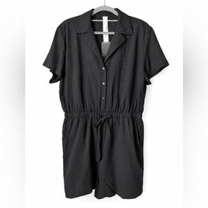 Fabletics NWT Black Cotton Romper Size M Casual Drawstring Waist